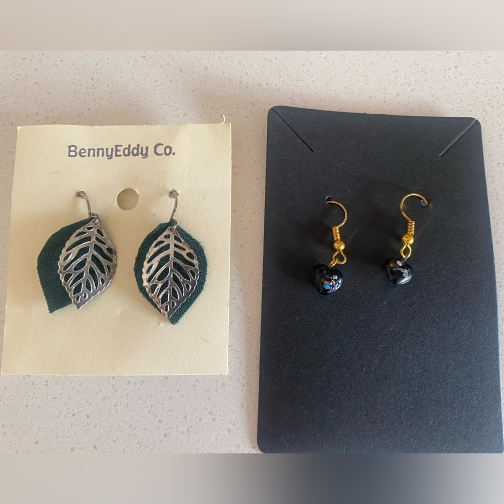 Silver Leaf Earrings & Small Stone Heart Earrings